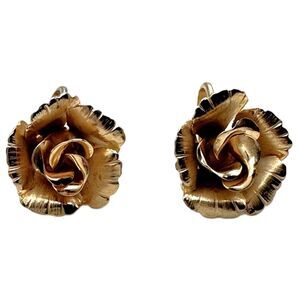 Vintage 3D Flower Earrings Gold Lisner Statement 3/4 Inch